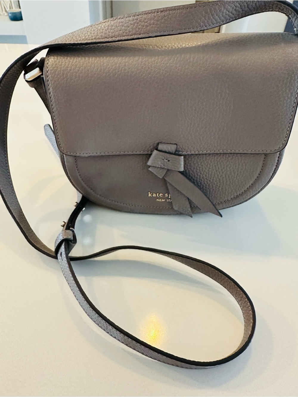 kate spade grey Pebbled Leather Crossbody with Knot Detail NWOT